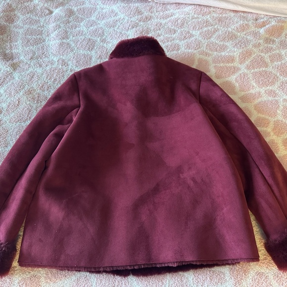Coaco New York womens burgundy coat faux fur lined trim size S. - Picture 2 of 13